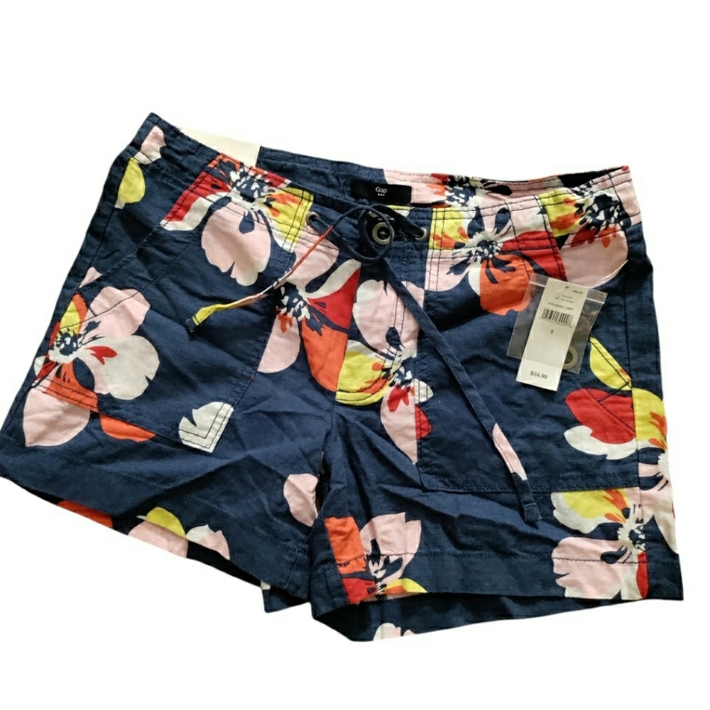 GAP Floral Linen Blend Shorts Resort Tropical Shortie Colorful NWT